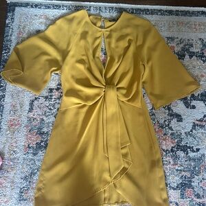 Topshop Mustard Knot-Front Mini Dress